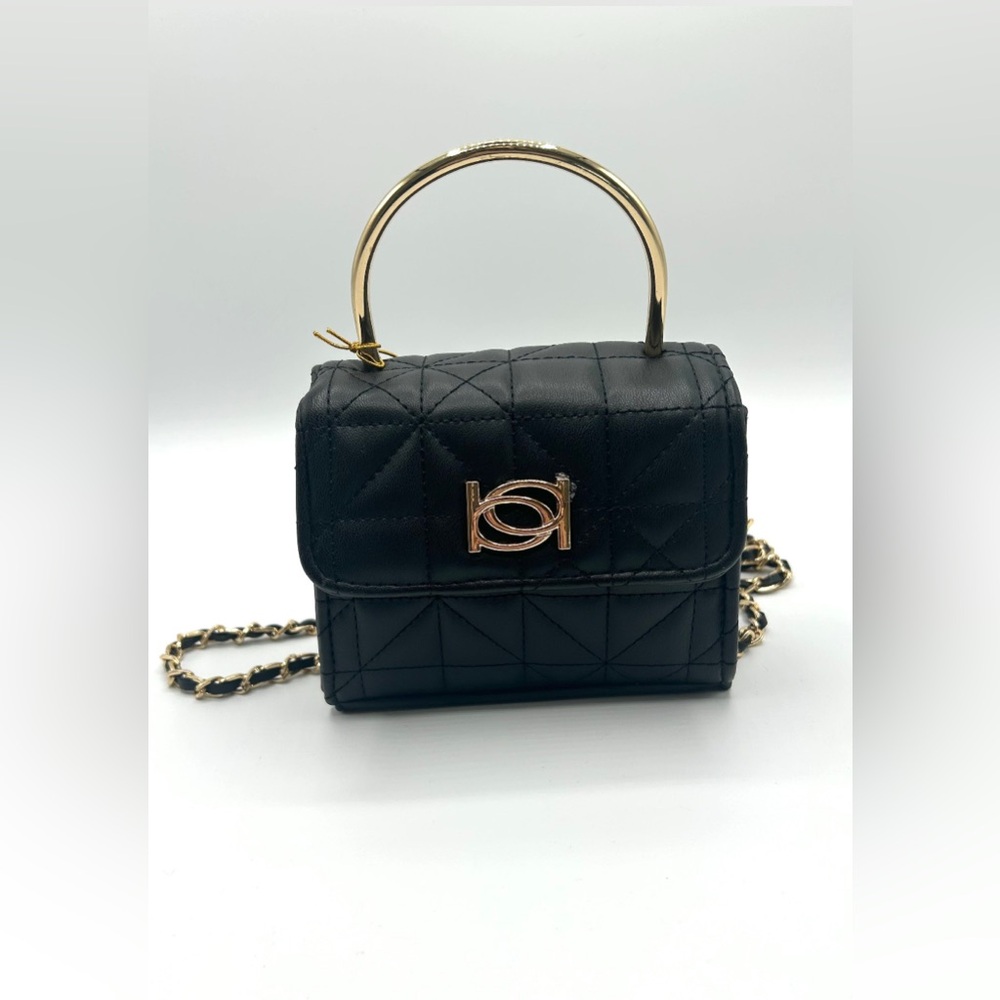 New BeBe Black Quilted Mini Bag with Gold Accents